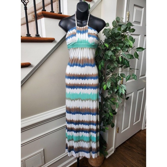 Neiman Marcus Women Multicolor Viscose Halter Neck Sleeveless Long Maxi Dress XS - Picture 8 of 11